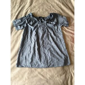 Gracila Blue Chambray Peasant Top Crochet Lace Trim Boho Blouse Plus Size 2XL